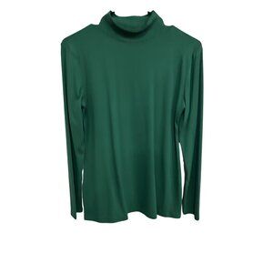 Sheiugu Womens Top Green Mock Neck Long Sleeve Soft Stretch Size L NWT Minimalis